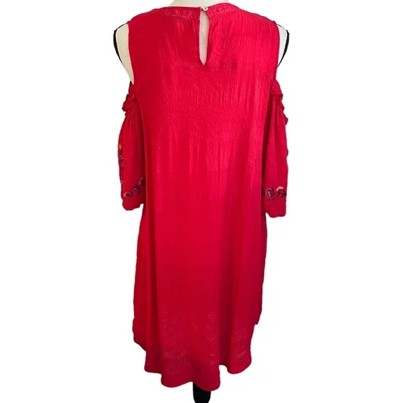 Umgee Dress Women's Size Medium Red Bubble Sleeves Embroidered Boho - Picture 5 of 7